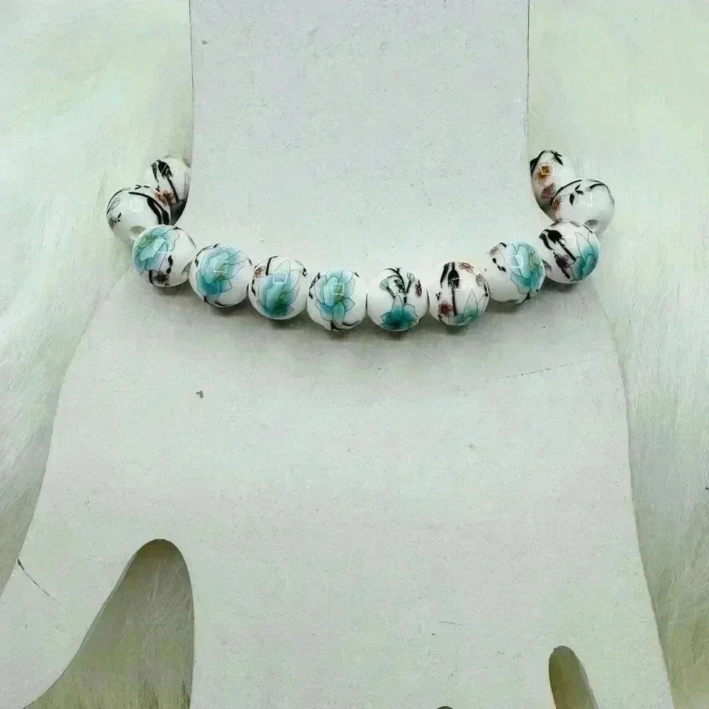 Chinese-Style Ceramic Lotus Beaded Bracelet